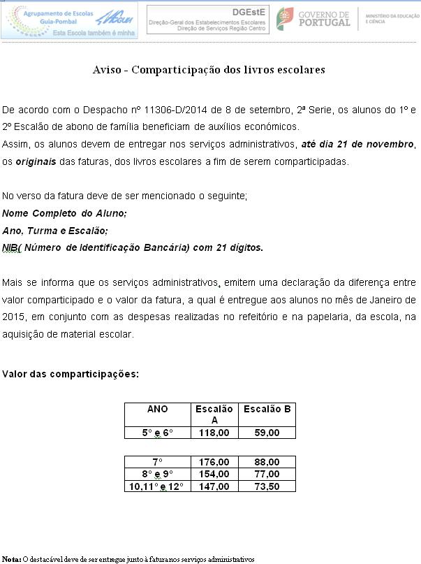 comparticipação dos  livros escolares